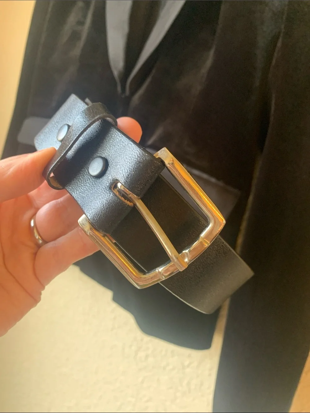 Men's Black Leather Belt with Silver Buckle